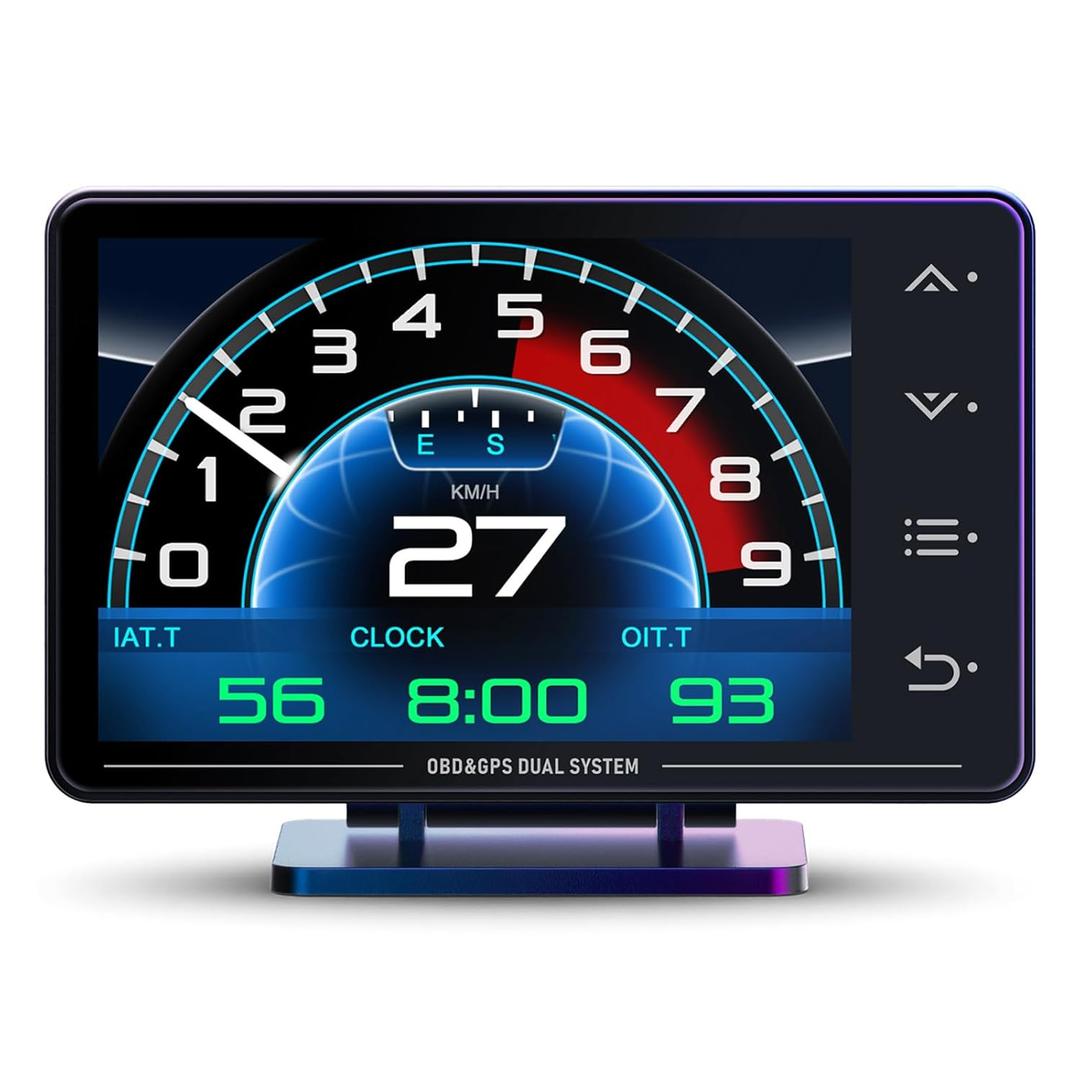 MH Obd2 Gauge Display Heads Up Display 4.3-inch TFT LCD Screen Multi-Function Digital HUD Gauge Cluster with Speed RPM Boost for All Car