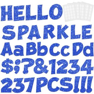 237 Pcs Glitter Bulletin Board Letters, Numbers and Punctuation, Poster Board Letters Alphabet Cut Out Cardboard Letters Accessories for Classroom Display Decorating Supplies 4inch (Blue)