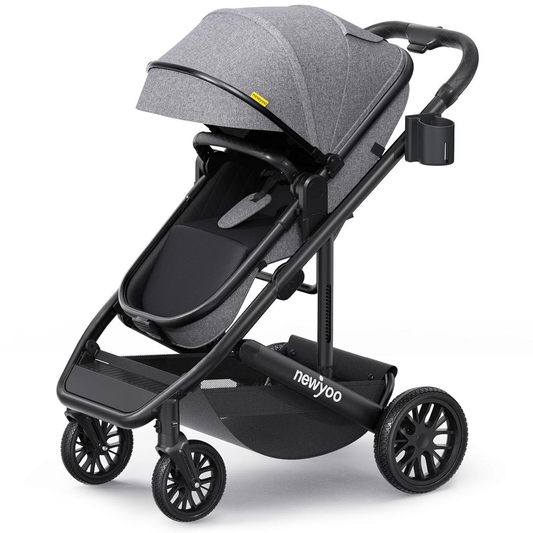 newyoo Bassinet Stroller for Baby, Nestro 516M, Convertible Infant Strollers w Reversible Seat & Cup Holder, 2-in-1 Rear-Facing Pram from Newborn to Toddler, One-Hand Easy Fold, Grey (Gray)