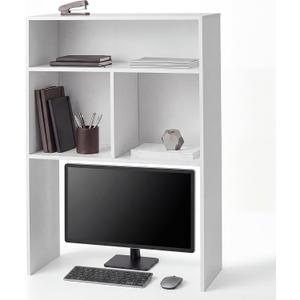 GlikCeil Desk Hutch Dorm White Extra Deep Tall Dorm Desk Bookshelf Organizer with 2 Shelves and 3 Tier Desktop Hutch Storage Organizer 29.75" W x 14" D x 43.75" H for College Home Office Supply