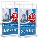 Acrylic Sign Holder 5.5 x 8.5, 10 Pack Double-Sided Stand up Table Top Clear Sign Holders, T Shape Plastic Acrylic Picture Frame Menu Flyer Paper Holder Display Stands for Office Store Wedding Party