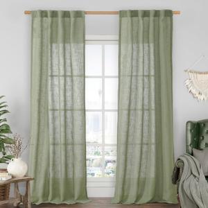 LAMIT Sage Green Linen Curtains for Living Room 84 inch Length 2 Panels, Light Filtering Semi Sheer Panels Back Tab and Rod Pocket Boho Neutral Drapes for Bedroom/Farmhouse, 38 x 84 Inch (38"W x 84"L (Pack of 2))