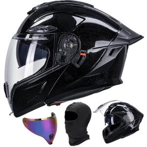 OUMURS Modular Motorcycle Helmet DOT Certified Full Face Helmet Flip up Street Motorcycle Helmets for Unisex Adult Glossy Black Full Face Motorcycle Helmet- XL