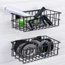 Hicarer 2 Pcs Slatwall Wire Baskets 13.5 x 7.5 x 4.5 Inch Metal Mounted Wall Organizer Basket Ventilated Hanging Slatwall Accessories for Storage Display Organizing Kitchen (Black)
