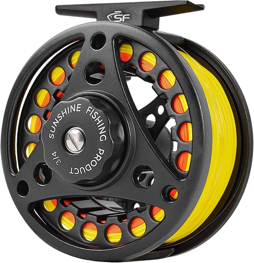 SF SF-001 Large Arbor Fly Fishing Reel with Aluminum Alloy Body 3/4wt 5/6wt 7/8wt Die Cast Pre-Loaded Fly Reel with Line Combo for Trout Bass Carp Pike Panfish