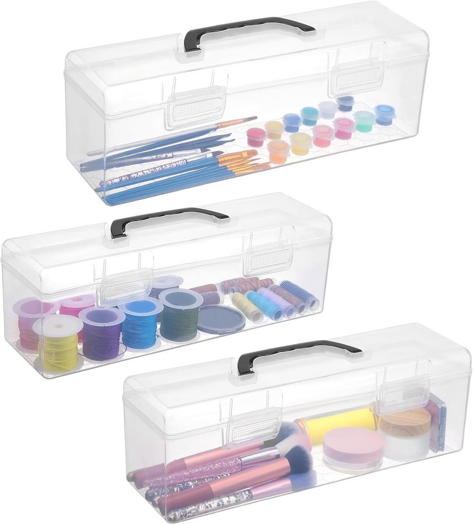 3 Pack Clear Paint Storage Box Organizer with Handle - Holds 30 Bottles of 2 oz Acrylic Paints - Portable Plastic Art Supply & Craft Case