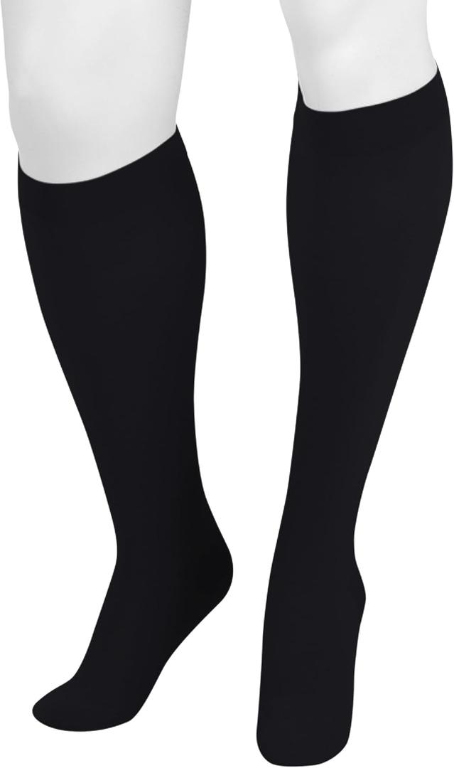Juzo Dynamic Varin 35-12 Knee-High, 30-40 mmHg Closed Toe Compression Stocking with Silicone Top Band Men & Women, Regular (Black), 2 Count (Pack of 1)