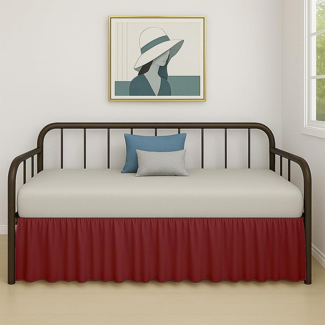 Cottington Lane Ruffled Daybed Skirt with Split Corner, Premium Hotel Quality Brushed Microfiber Twin Size Gather Dust Ruffle 12 Inch Drop Sofa Bedskirt, Easy Fit, Stay in Place, Burgundy