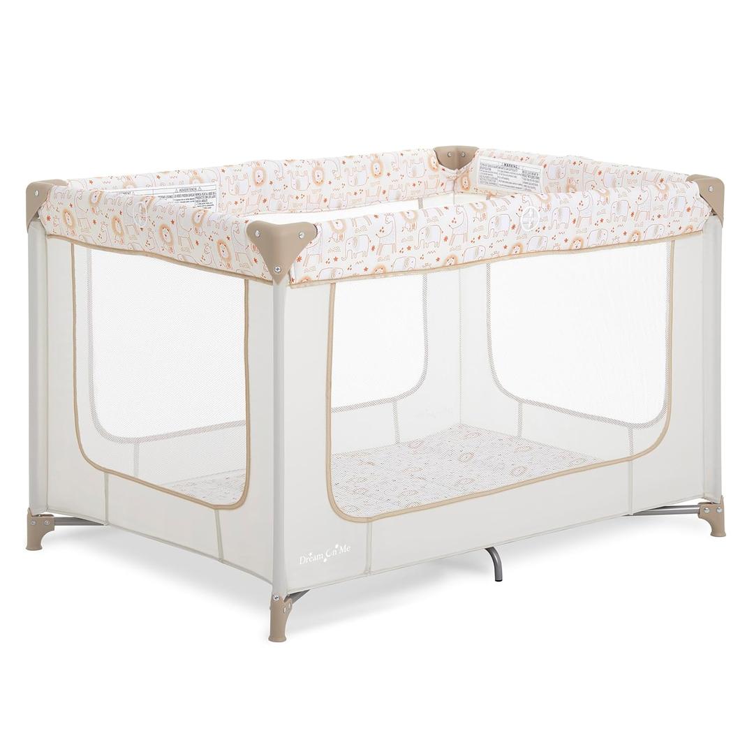 Dream On Me Zodiak Baby Playard, Breathable Mesh Sides, Soft Comfortable Mattress, Quick & Easy to Fold with Travel Carry Bag, Compact Space Saving Design - Beige