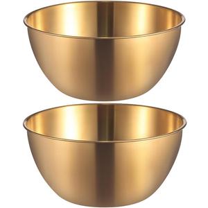 Stainless Steel Salad Bowls Set of 2 Mixing Bowl with Measurement Markings, 4.23 Quart Gold Serving Bowls for Mixing, Cooking, Baking, Prepping and Home Kitchen