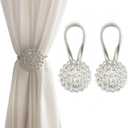 Magnetic Tiebacks for Curtains, 2 Pack Sparkling Crystal Flower Curtain Tiebacks Curtain Buckle Clips with High-Elastic Spring Wire for Home Office Decoration (White)