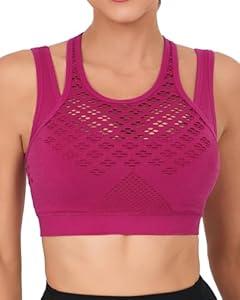 RUNNING GIRL Sports Bras for Women High Support,Seamless Ribbed Longline High Neck Sports Bra Racerback Padded Crop Top Yoga (Medium)