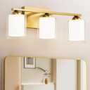 Quntis Gold Bathroom Light Fixtures, 3 Light Modern Vanity Lights Over Mirror, 5 Colors & Stepless Dimmable LED Bathroom Lighting with Milk White Frosted Glass, 16 Inch (Bulbs Included)
