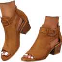 ZBYY Womens Peep Toe Ankle Booties Chunky Heels Cutout Back Zipper Sandals Suede Side Ankle Strap Dress Sandals (10, Brown)