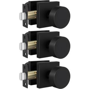 Goldenwarm Black Door Knobs Closet, Zinc Alloy Square Ball Matte Black Passage Door Knobs for Hallways, Kitchens, Heavy Duty Passage Door Knob Bulk - Modern & Stylish(3 Pack)