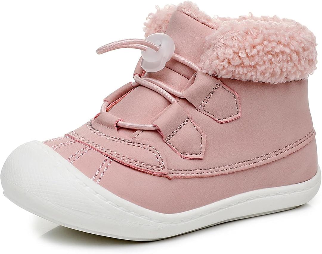 Ahannie Toddler Boots for Boys Girls Baby Water-Resistant First Walker Fall & Winter Boots with Protective Toe (Pink Fleece-lined) 6