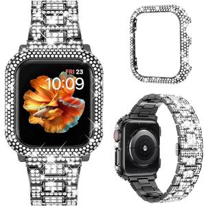 Mosonio Compatible with Bling Apple Watch Band Women 40/44/41/45/42/46mm with Shiny Metal Case, Full Sparking Luxury Diamond Bands and Cover Set, Charming Wedding Strap for iWatch SE Series 11/10/9/8/7/6/5/4