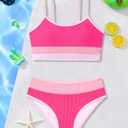 Girls Bathing Suit Color-Block Adjustable Straps Bikini Sets Girls Two Piece Swimsuits with Chest Pad Swimwear, size 13-14 Y