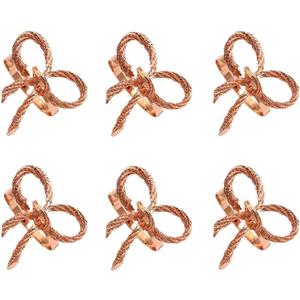Napkin Rings 24Pcs Bowknot Napkin Rings Metal Gold Silver Napkin Holder for Christmas Thanksgiving Wedding Banquet Table Decorations for Family Dinner, Wedding(6pcs Rose Gold)