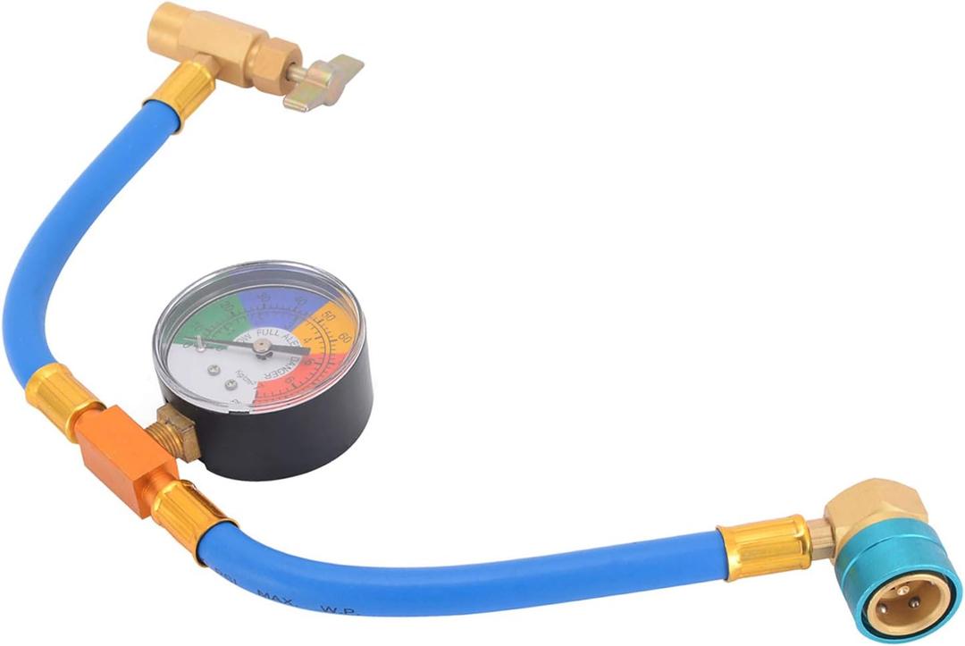 R1234YF Charging Hose with Gauge Kits, R-1234YF Adapter 1/2 LH Sealed Can Opener Tap, A/C Service Hose Refrigerant Cans Taper Sets