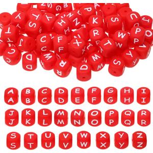 Tupalizy 12mm Silicone Letter Beads A-Z Square Alphabet Beads Cube Charms for Bracelets Keychains Necklaces Lanyards Jewelry Making Pens DIY Stringing Crafts Pojects Party Favors Gifts,78PCS,Red