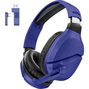 Wireless Gaming Headset with Noise Canceling Microphone for PS5, PC, PS4, 2.4G/Bluetooth Gaming Headphones with USB and Type-c Connector, Wired Mode for Controller - Navy Blue