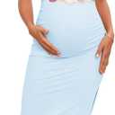 AISWI Maternity Mesh Split Dress Off The Shoulder Ruched Bodycon Pregnancy Dresses Baby Shower Photoshoot, Without Belt (Blue, L)