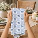 Blue and White Chinoiserie Bow Easter Egg Bunny Kitchen Towels 16x24 in Set of 2, Spring Cute Easter Rabbit Decorative Hand Towels for Bathroom Kitchen, Grandmillennial Decor Dish Tea Towel