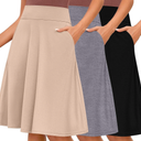 Riyiper 3 Pack Women's Midi Knee Length Skirts, Casual High Waist Flowy Flared a Line Summer Basic Pull-on Skirt with Pocket, L