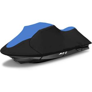 600D Jet Ski Cover - Trailerable Seadoo Cover, Waterproof Jetski Cover, PWC Cover Fits Seadoo, Yamaha, Kawasaki, Jet Ski Watercraft Cover Fits from 103"-115" (1 or 2 Seater), Blue & Black