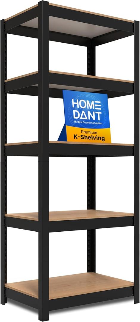 HOMEDANT House Black 5 Tier 24.4" W Laminated Metal Shelving Unit Adjustable Storage Utility Rack Heavy Duty Shelves Organization Multipurpose Shelf Kitchen Garage Pantry Closet 1 Pack