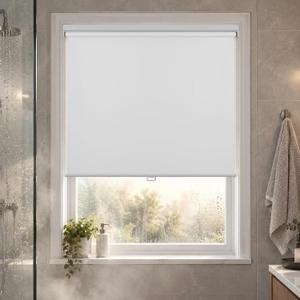 HESTIA No Drill Cordless Blackout Roller Shades Screwless Waterproof Shower Window Blinds, Auto-Retraction Easy Install Blind for Bathroom/Kitchen/Office/Exterior, White, 20" W x 72" H