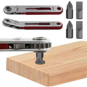 EMVANV Mini Ratchet Wrench Screwdriver Set - 2 Pcs Elbow Head & Flat Head 1/4 Inch Hex Bit Drive, Reversible Handle, Offset Design for Tight Areas