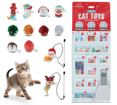 Buddy Buddy 12 Day Festive Whisker Wonderland Advent Calendar Surprise Each Day For 12 days Winter Wonderland Gift Box for Cats, with Catnip-Infused Delights, Plush Crinkle, Balls, and More