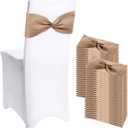 Newwiee 48 Pcs Christmas Burlap Stretch Chair Sashes Linen Spandex Chair Bands Ties Dining for Wedding Dining Banquet Event Party Favor Ceremony Decoration (Pure Brown)