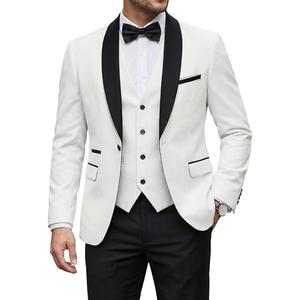 YND Men's 3 Piece Tuxedo Set with Bow Tie, Slim Fit One Button Shawl Lapel Suit Blazer Vest Pants, for Wedding Prom Dinners, Black Collar White, X-Small