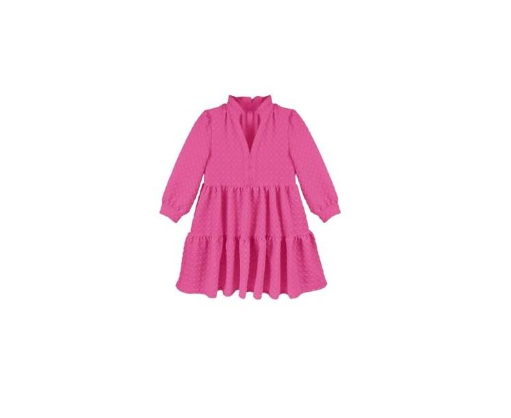 Girls 3/4 Sleeve Flowy Dresses Casual V Neck Texture A Line Layered Sundress for Kids with Pockets Size M, Pink