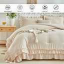 Flysheep Beige Ruffle Comforter Set Twin Size, 3 Pieces Vintage Farmhouse Shabby Chic Comforters, Solid Color Lightweight Soft Fluffy Bedding Sets for Kids (1 Ruffled Comforter + 2 Pillow Shams)