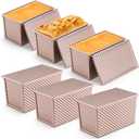 LIANYU 6 Pack Pullman Loaf Pan with Lid Set, Pullman Sourdough Bread Baking Pans, 1 Pound Small Carbon Steel Toast Box, Nonstick Bakeware for Homemade Sandwich, Rose Gold