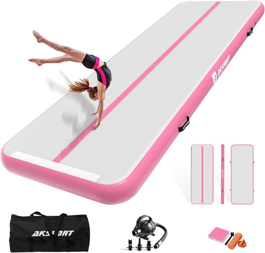 AKSPORT Inflatable Gymnatsics Mat Tumble Track 10ft 13ft 16ft 20ft 23ft Air Tumbling Mat with Air Pump for Home Use/Training/Cheerleading/Yoga