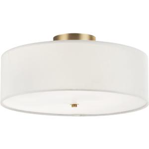 Globe Electric 2-Light Flush Mount Ceiling Light, Matte Brass Finish, White Linen Shade, E26 Base, Dimmable, Minimalist Home Lighting, 60998