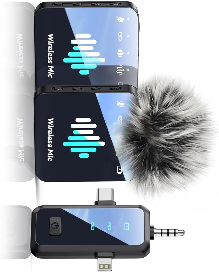 MENERESAS 3-in-1 Wireless Mic: for iPhone, Android, Camera