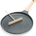 Hiceeden Nonstick Crepe Pan with Spreader, 10-Inch Tortilla Pan with Detachable Handle, Ceramic Coating Pancake Griddle Dosa Tawa Pan, for All Stove, Induction Compatible, PFOA Free, Black