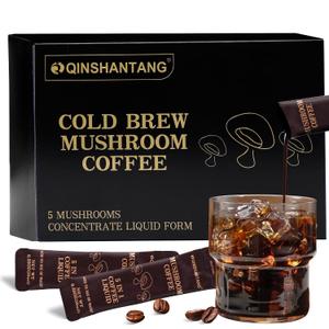 Cold Brew Mushroom Coffee, 15 Packets, Coffee Concentrate Liquid with 5 Adaptogenic Mushrooms, 100% Arabica Bean Extract for Immunity - Sugar Free, Keto, Vegan (EXP 05/11/27)