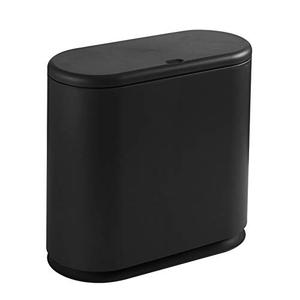 PENGKE Slim Plastic Trash Can,2.7 Gallon Garbage Can with Press Top Lid,Black Modern Waste Basket for Bathroom,Living Room,Office and Kitchen (10L)