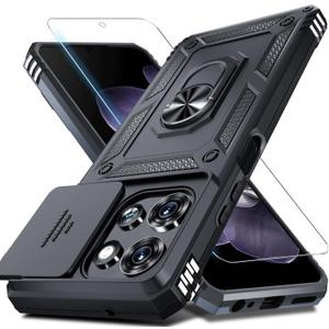 Janmitta for Moto G 2026/2025 Case,Moto G Play 2026 Case Built in Slide Camera Lens Cover+Screen Protector+Finger Ring Holder Kickstand,Heavy Duty Shockproof Full Body Protective Phone Cover,Black