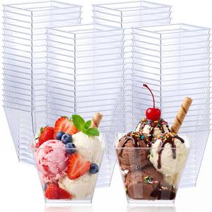 Zubebe 100 Pack 3.5 oz Square Plastic Cups, Appetizer Dessert Cups Clear Plastic Disposable Small Tumbler for Ice Cream, Fruit Puddings, Desserts, Appetizers Summer Wedding Party Catering Supplies