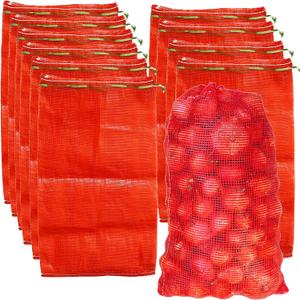 24 Pack 31'' x 20'' Mesh Onion Bags, Reusable Drawstring Fresh Produce Storage Bags for Onions, Vegetables, Potatoes, Citrus, Crawfish Firewood
