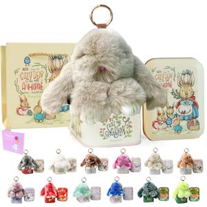 MINGRI Soft Bunny Keychain with Tin,Graduation Gifts for Her Pluch Keychain,Cute Bag Charm Key Chain (Beige) (Beige)