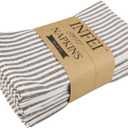 Plain Striped Cotton Linen Blended Dinner Cloth Napkins - Set of 12 (40 x 30 cm) - for Events & Home Use (Brown)